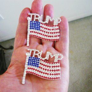 2 Large Sparkling Rhinestone Trump USA Flag Pins